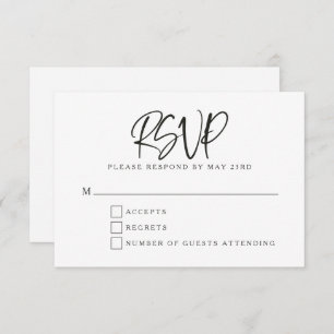 Zwart Wit Modern Script Lettering Bruiloft RSVP Kaartje