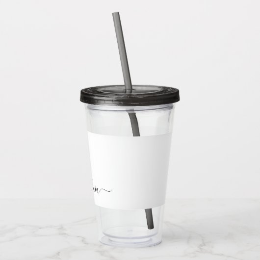 Zwart wit modern script meisjesmonogram naam acryl drinkbeker (Links)