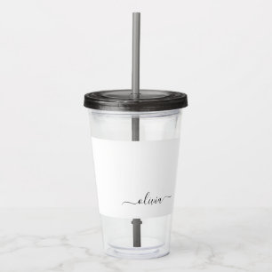 Zwart wit modern script meisjesmonogram naam acryl drinkbeker