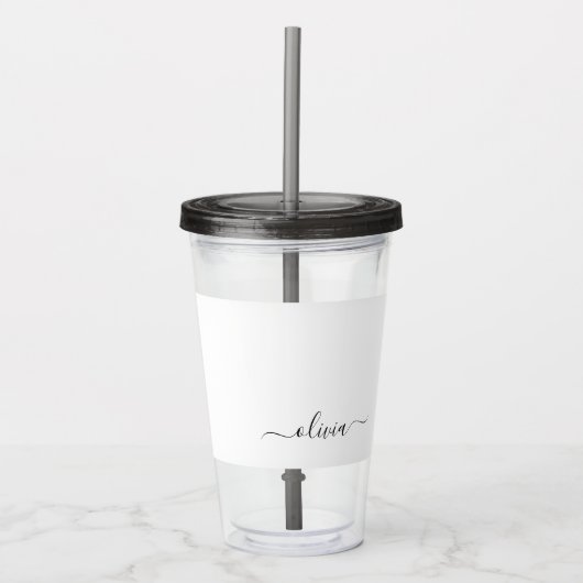 Zwart wit modern script meisjesmonogram naam acryl drinkbeker (Voorkant)