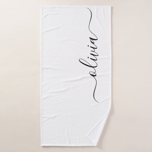 Zwart wit modern script meisjesmonogram naam badhanddoek (Badhanddoek)