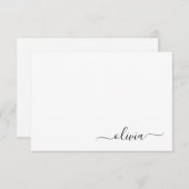 Zwart wit modern script meisjesmonogram naam bedankkaart (Voorkant / Achterkant)