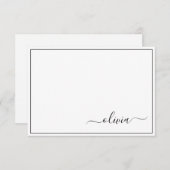 Zwart wit modern script meisjesmonogram naam bedankkaart (Voorkant / Achterkant)