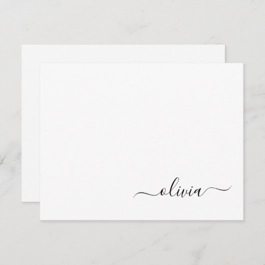 Zwart wit modern script meisjesmonogram naam bedankkaart (Voorkant / Achterkant)