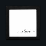 Zwart wit modern script meisjesmonogram naam cadeaudoosje<br><div class="desc">Zwart-wit Eenvoudig script Naam van juwelier Keepomwille Box. Dit maakt het perfecte afstuderen,  de verjaardag,  de bruiloft,  het vrijgezellenfeest,  de verjaardag,  het baby shower of het bachelorette feest cadeau voor iemand die van glam luxe en chic stijlen houdt.</div>