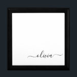 Zwart wit modern script meisjesmonogram naam cadeaudoosje<br><div class="desc">Zwart-wit Eenvoudig script Naam van juwelier Keepomwille Box. Dit maakt het perfecte afstuderen,  de verjaardag,  de bruiloft,  het vrijgezellenfeest,  de verjaardag,  het baby shower of het bachelorette feest cadeau voor iemand die van glam luxe en chic stijlen houdt.</div>
