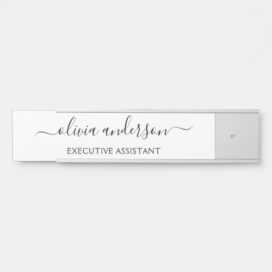 Zwart wit modern script meisjesmonogram naam deurbordje (Voorkant)