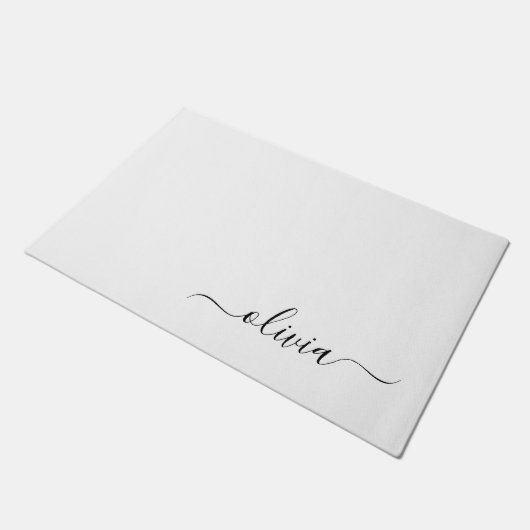 Zwart wit modern script meisjesmonogram naam deurmat (Schuin)