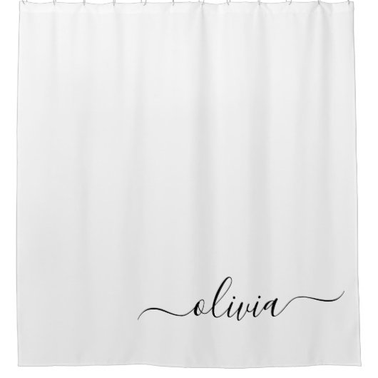 Zwart wit modern script meisjesmonogram naam douchegordijn (Voorkant)