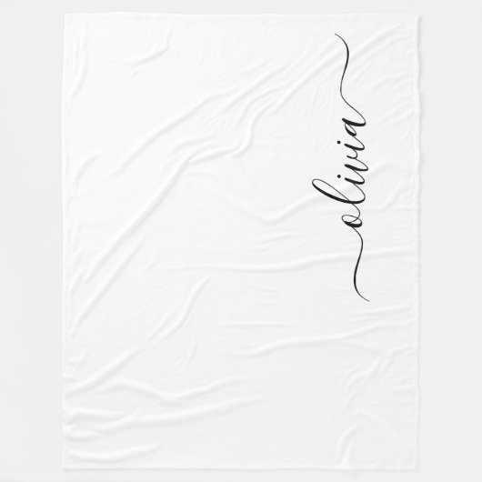 Zwart wit modern script meisjesmonogram naam fleece deken (Voorkant)