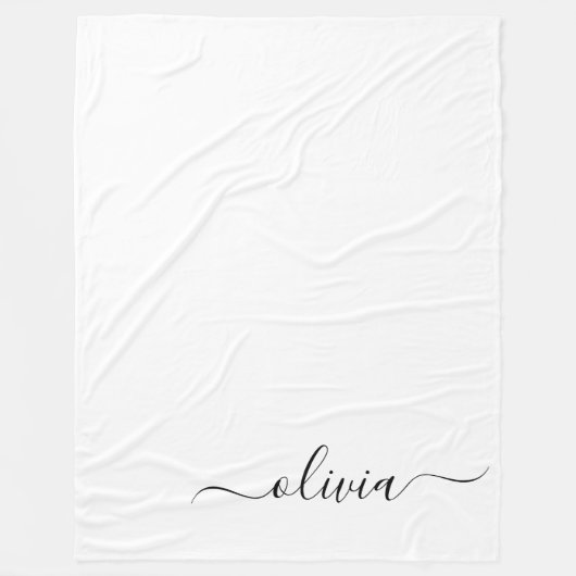 Zwart wit modern script meisjesmonogram naam fleece deken (Voorkant)