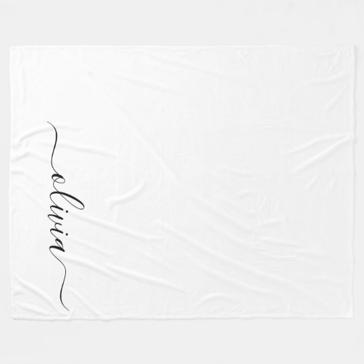 Zwart wit modern script meisjesmonogram naam fleece deken (Voorkant (Horizontaal))