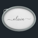 Zwart wit modern script meisjesmonogram naam gesp<br><div class="desc">Zwart-wit Eenvoudig Manuscript monogram Naam Belt Buckle. Dit maakt het perfecte afstuderen,  zoete 16 16,  18,  21,  30,  40,  50,  60,  70,  80,  90,  100 jaar,  bruiloft,  vrijgezellenfeest,  verjaardagsfeest,  baby shower of bachelorette cadeau voor iemand die van glam luxe en stijlvolle stijl houdt.</div>