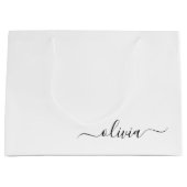 Zwart wit modern script meisjesmonogram naam groot cadeauzakje (Voorkant)