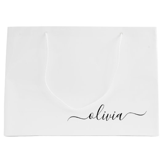 Zwart wit modern script meisjesmonogram naam groot cadeauzakje (Voorkant)