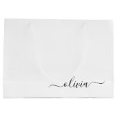 Zwart wit modern script meisjesmonogram naam groot cadeauzakje (Achterkant)