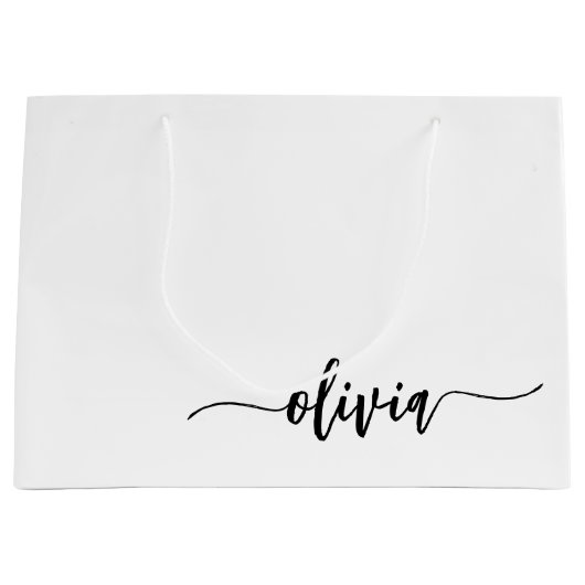 Zwart wit modern script meisjesmonogram naam groot cadeauzakje (Voorkant)