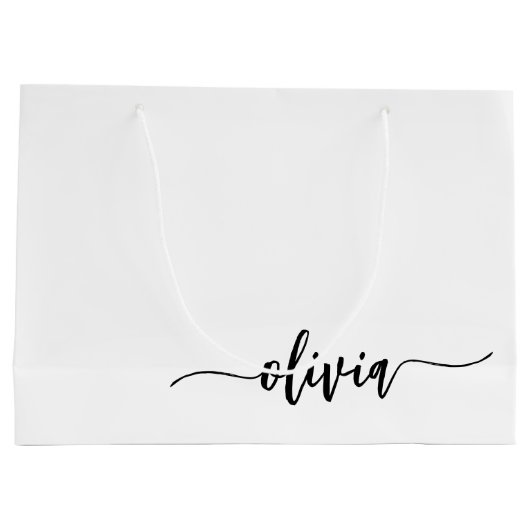 Zwart wit modern script meisjesmonogram naam groot cadeauzakje (Achterkant)