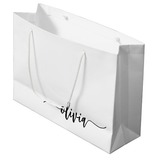 Zwart wit modern script meisjesmonogram naam groot cadeauzakje (Voorkant Gekanteld)