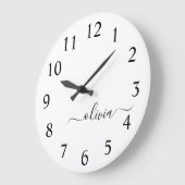 Zwart wit modern script meisjesmonogram naam grote klok (Hoek)