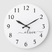 Zwart wit modern script meisjesmonogram naam grote klok (Voorkant)