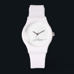 Zwart wit modern script meisjesmonogram naam horloge<br><div class="desc">Black and White Simple Script Monogram Name Watch. Dit maakt het perfecte afstuderen,  de verjaardag,  de bruiloft,  het vrijgezellenfeest,  de verjaardag,  het baby shower of het bachelorette feest cadeau voor iemand die van glam luxe en chic stijlen houdt.</div>