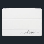 Zwart wit modern script meisjesmonogram naam iPad pro cover<br><div class="desc">Zwart-wit,  eenvoudig scriptmonogram met voorbeeldnaam Hoesje laptop. Dit maakt de perfecte liefhebbende 16 verjaardag,  bruiloft,  vrijgezellenfeest,  verjaardagsdag,  baby shower of vrijgezellenfeest voor iemand die van luxe glam en stijl houdt.</div>