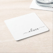 Zwart wit modern script meisjesmonogram naam kartonnen onderzetters (Schuin)