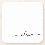 Zwart wit modern script meisjesmonogram naam kartonnen onderzetters<br><div class="desc">Zwart en wit Eenvoudig Manuscript noemen de Onderzetters van het Monogram van het Manuscript het Papier. Dit maakt het perfecte afstuderen,  de verjaardag,  de bruiloft,  het vrijgezellenfeest,  de verjaardag,  het baby shower of het bachelorette feest cadeau voor iemand die van glam luxe en chic stijlen houdt.</div>