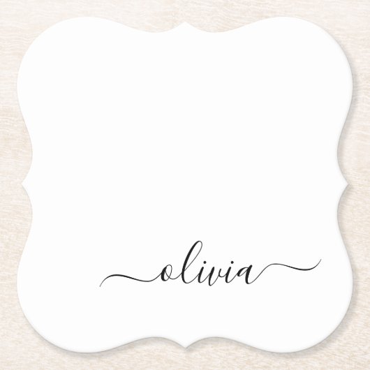 Zwart wit modern script meisjesmonogram naam kartonnen onderzetters (Voorkant)