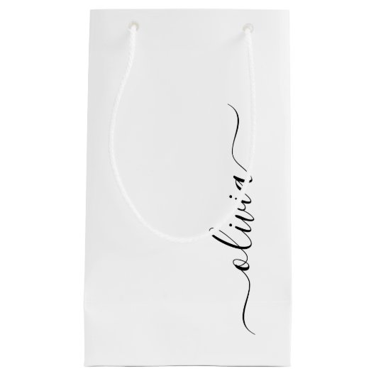 Zwart wit modern script meisjesmonogram naam klein cadeauzakje (Voorkant)