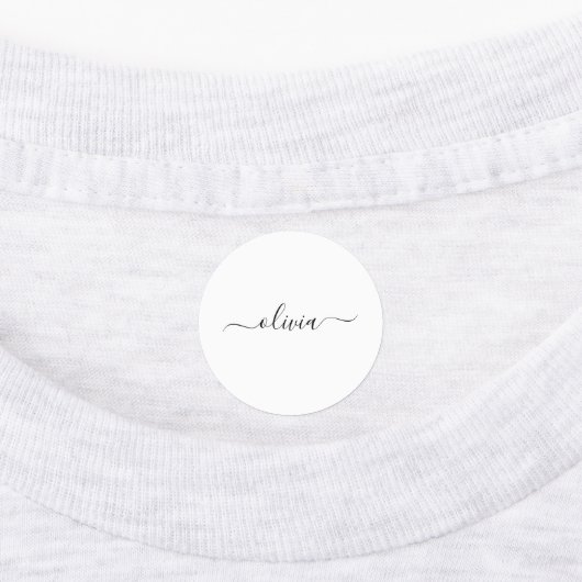 Zwart wit modern script meisjesmonogram naam labels (Aangebracht)