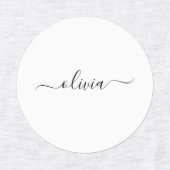 Zwart wit modern script meisjesmonogram naam labels (Design 2)