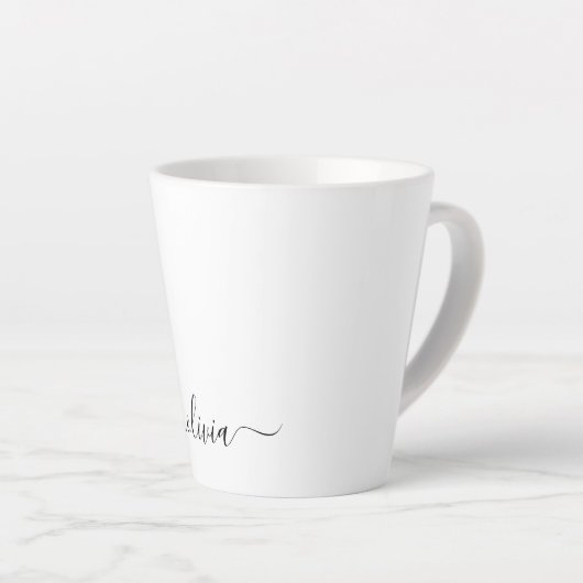 Zwart wit modern script meisjesmonogram naam latte mok (Rechterhoek)