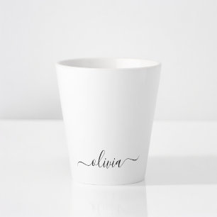 Zwart wit modern script meisjesmonogram naam latte mok