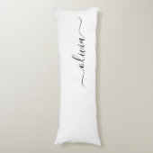 Zwart wit modern script meisjesmonogram naam lichaamskussen (Voorkant Verticaal)