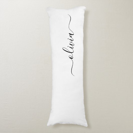 Zwart wit modern script meisjesmonogram naam lichaamskussen (Voorkant Verticaal)