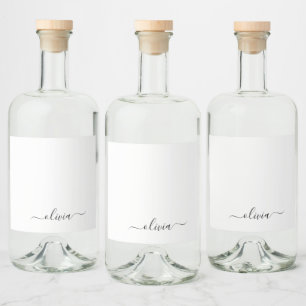 Zwart wit modern script meisjesmonogram naam likeurfles etiket