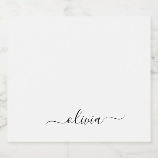 Zwart wit modern script meisjesmonogram naam likeurfles etiket (Enkel label)