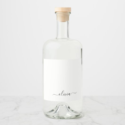 Zwart wit modern script meisjesmonogram naam likeurfles etiket (Voorkant)