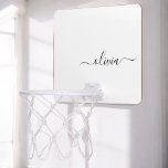 Zwart wit modern script meisjesmonogram naam mini basketbalbord<br><div class="desc">Zwart en wit Eenvoudig Manuscript Naam Mini Basketball Hoop. Dit maakt de perfecte liefhebbende 16 verjaardag,  bruiloft,  vrijgezellenfeest,  verjaardagsdag,  baby shower of vrijgezellenfeest voor iemand die van luxe glam en stijl houdt.</div>