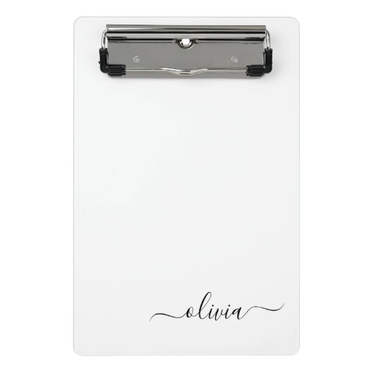 Zwart wit modern script meisjesmonogram naam mini klembord (Voorkant)