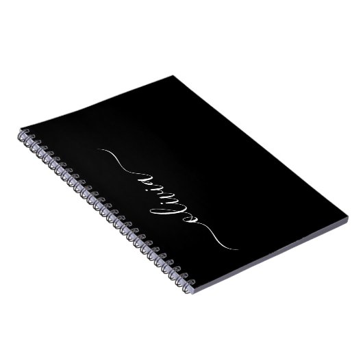 Zwart wit modern script meisjesmonogram naam notitieboek (Rechterzijde)