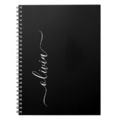 Zwart wit modern script meisjesmonogram naam notitieboek (Voorkant)