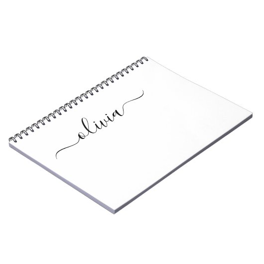 Zwart wit modern script meisjesmonogram naam notitieboek (Linkerzijde)