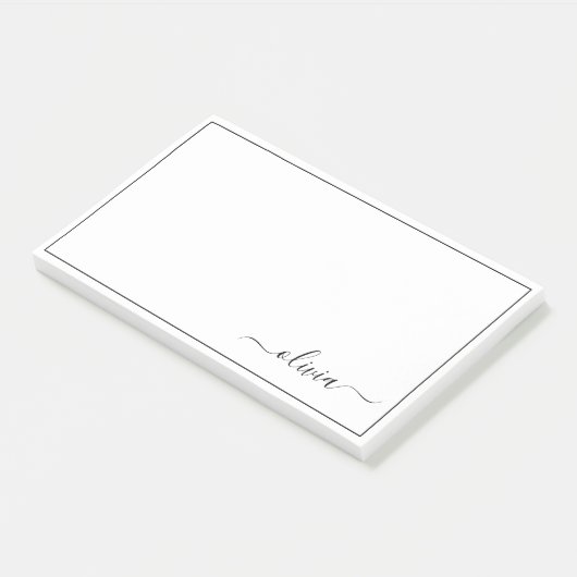 Zwart wit modern script meisjesmonogram naam post-it® notes (Schuin)