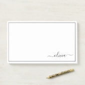 Zwart wit modern script meisjesmonogram naam post-it® notes (Op bureau)
