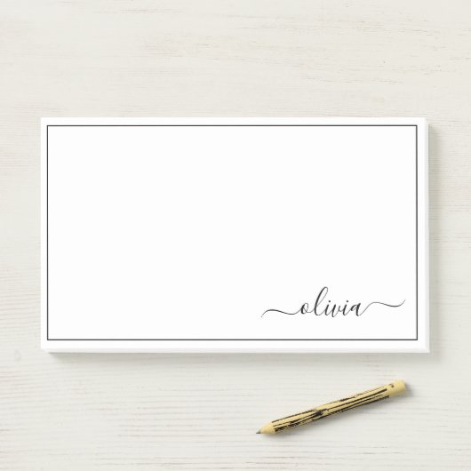 Zwart wit modern script meisjesmonogram naam post-it® notes (Op bureau)