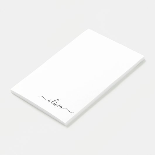 Zwart wit modern script meisjesmonogram naam post-it® notes (Schuin)