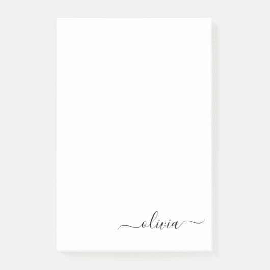 Zwart wit modern script meisjesmonogram naam post-it® notes (Voorkant)
